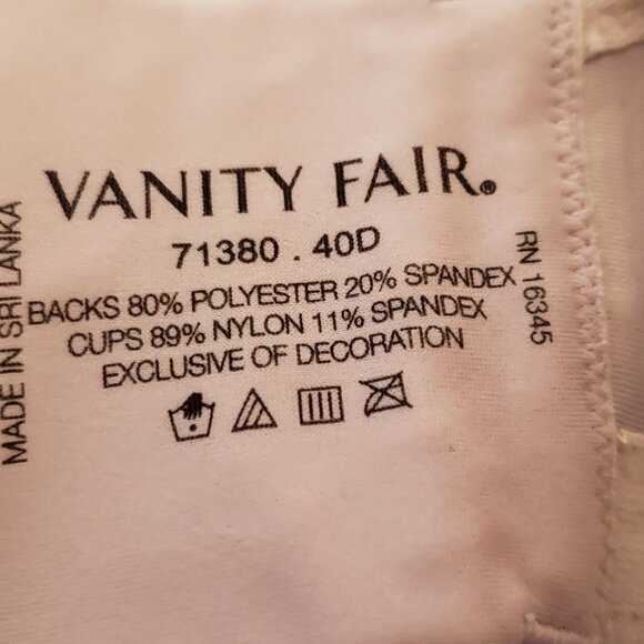 Vanity Fair Bra 40D Full Figure Beauty Lavender Back Smoother Wireless 71380 - Picture 4 of 4